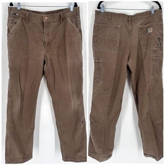 Carhartt Men’s FR jeans Cargo 36 x 32 Tan Brown Worn Electrical Construction - Picture 1 of 13